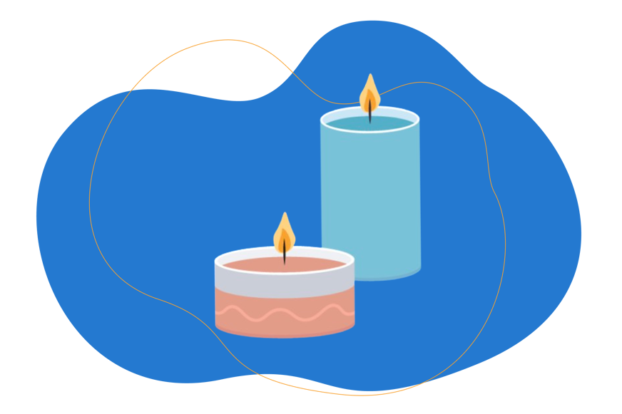 Ilustração de duas velas de tamanhos diferentes acesas com uma pequena chama
